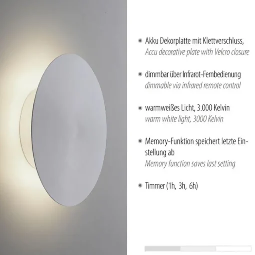 Aluminium LED wandlamp op accu 3-standen dimbaar>Straluma Discount