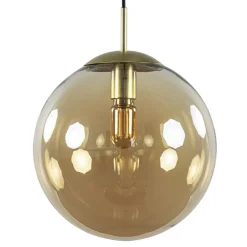 Amber glazen hanglamp 30 cm met messing en zwart>Straluma Discount