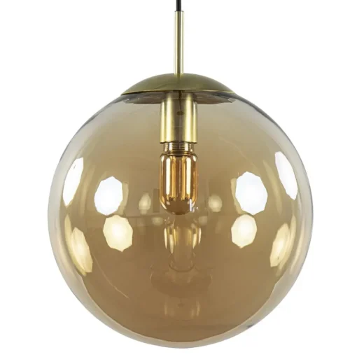 Amber glazen hanglamp 30 cm met messing en zwart>Straluma Discount