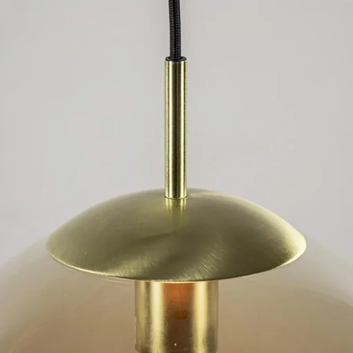Amber glazen hanglamp 30 cm met messing en zwart>Straluma Discount