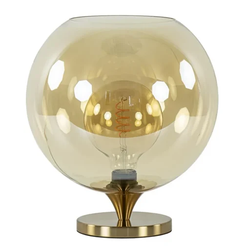 Amber glazen tafellamp met gouden voet>Straluma Online