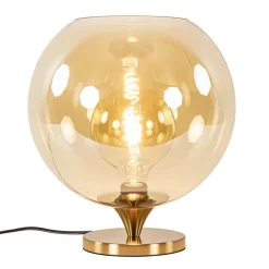 Amber glazen tafellamp met gouden voet>Straluma Online
