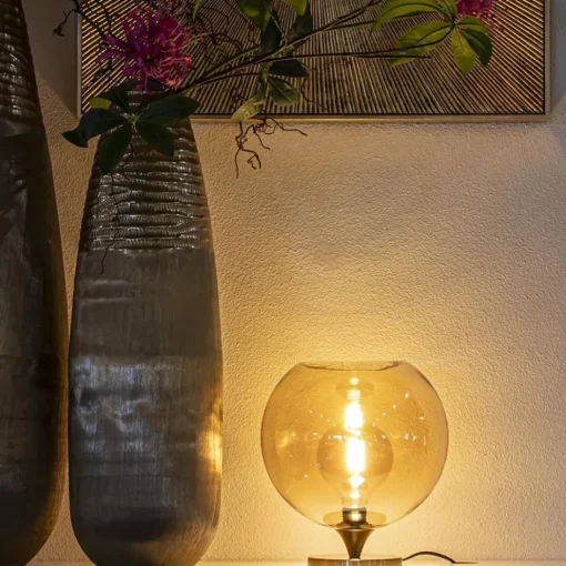 Amber glazen tafellamp met gouden voet>Straluma Online