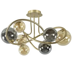 Art Deco plafondlamp goud met smoke en amber glas>Straluma Sale