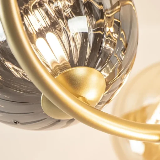 Art Deco plafondlamp goud met smoke en amber glas>Straluma Sale