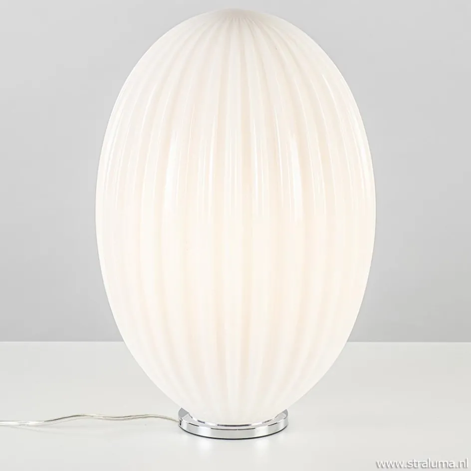 Art Deco tafellamp chroom met opaal glazen kap>Straluma Best