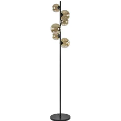 Art Deco vloerlamp zwart met amber glazen bollen>Straluma Online