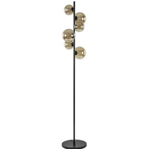 Art Deco vloerlamp zwart met amber glazen bollen>Straluma Online