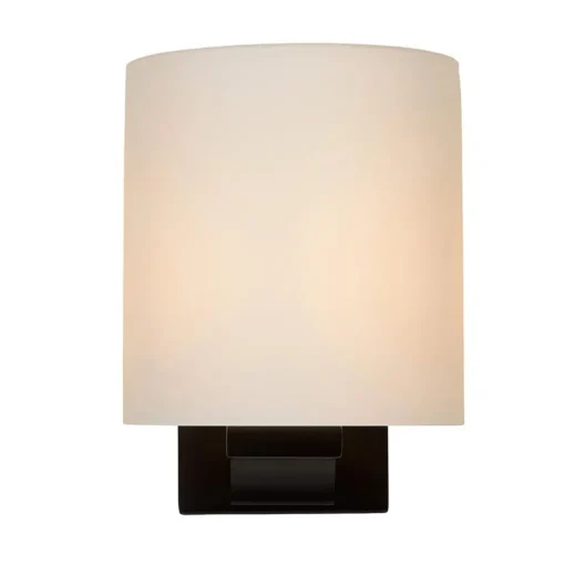 Badkamerwandlamp zwart met opaal glazen kap>Straluma Sale