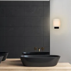Badkamerwandlamp zwart met opaal glazen kap></noscript>Straluma Sale