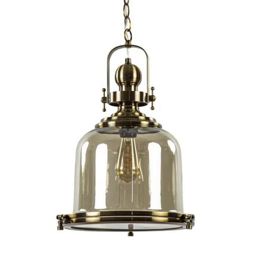 Bronzen scheepslamp met amber glas 33 cm>Straluma
