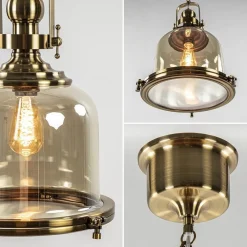 Bronzen scheepslamp met amber glas 33 cm></noscript>Straluma