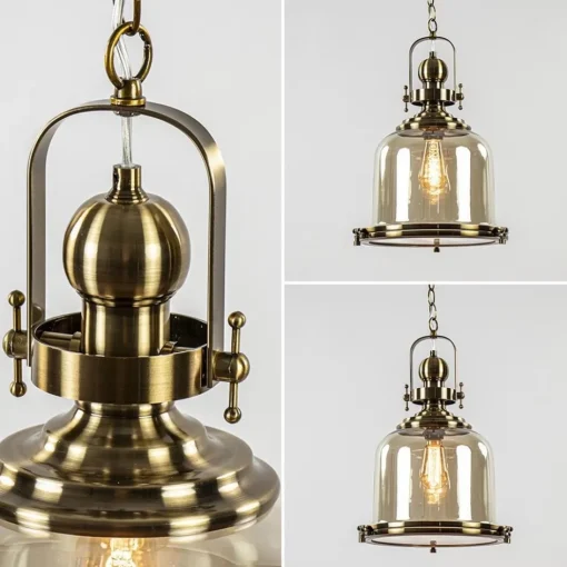 Bronzen scheepslamp met amber glas 33 cm>Straluma
