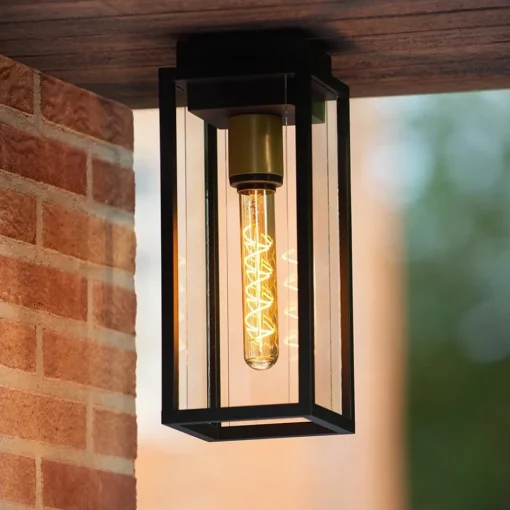 Buitenlamp plafond zwart met goud IP54>Straluma