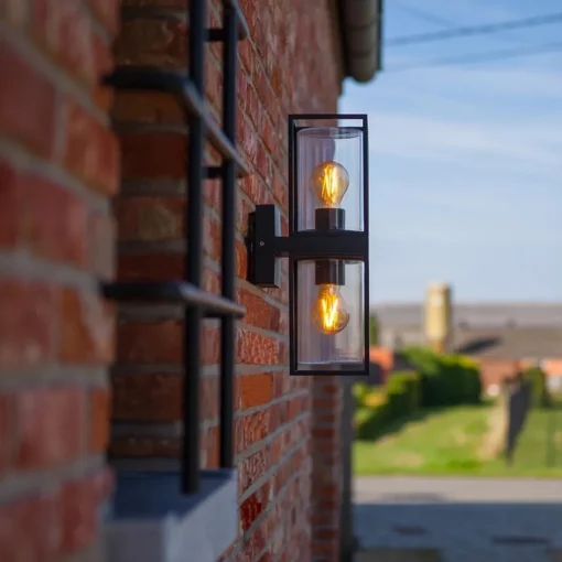 Buitenlantaarn dubbel strak zwart/helder glas>Straluma Outlet