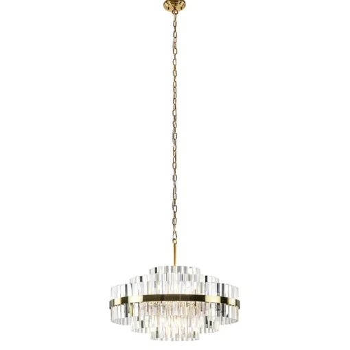Chique hanglamp brushed brass met helder kristal>Straluma Online