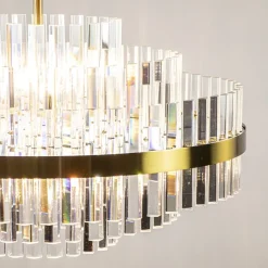 Chique hanglamp brushed brass met helder kristal></noscript>Straluma Online