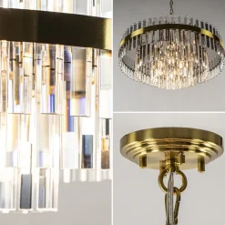 Chique hanglamp brushed brass met helder kristal></noscript>Straluma Online