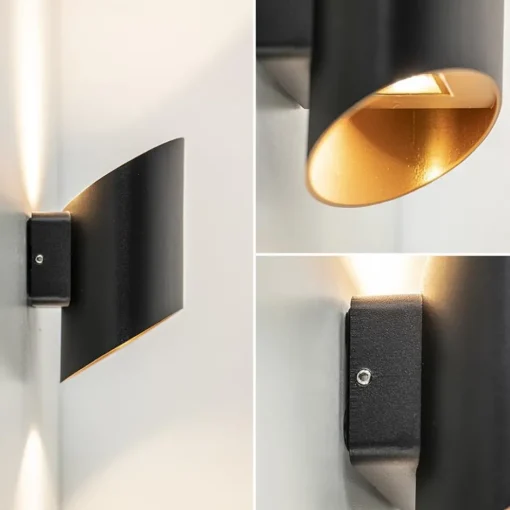 Chique LED buitenlamp wand zwart met goud IP54>Straluma Hot