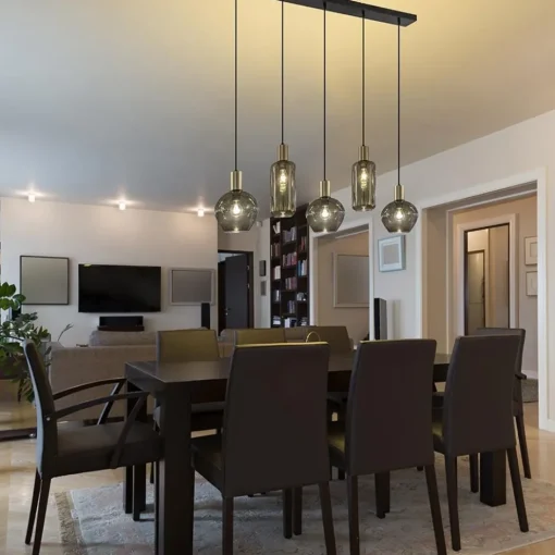 Chique 5-lichts hanglamp smoke glas met brons>Straluma Hot