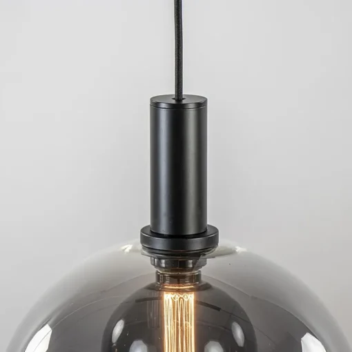 Chique 3-lichts hanglamp zwart met smoke glazen bollen>Straluma Online