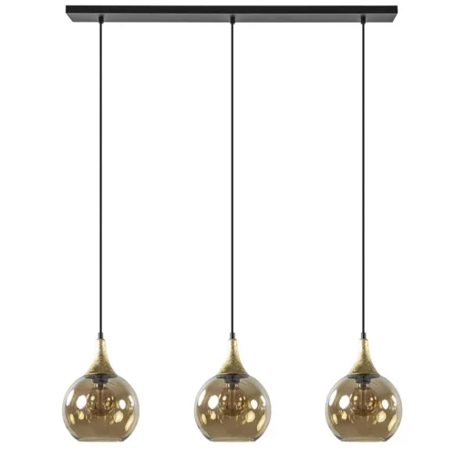 Chique 3-lichts hanglamp zwart/goud met amber glas>Straluma Best