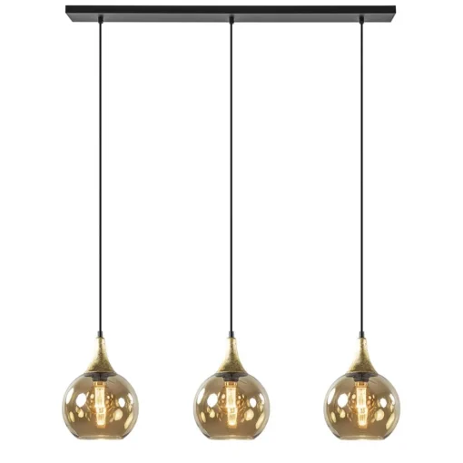 Chique 3-lichts hanglamp zwart/goud met amber glas>Straluma Best