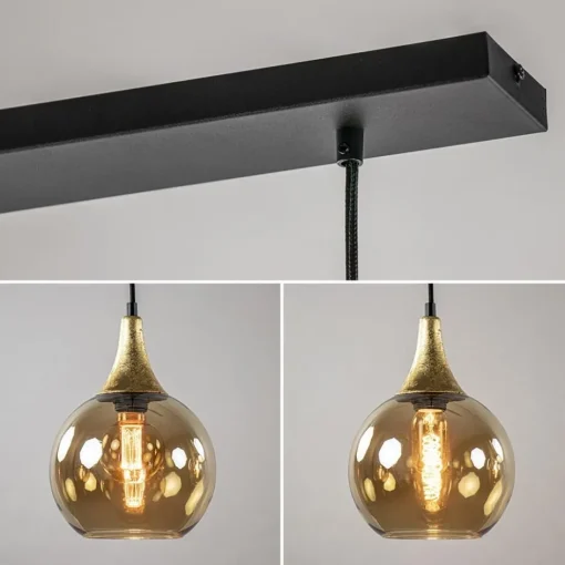 Chique 3-lichts hanglamp zwart/goud met amber glas>Straluma Best