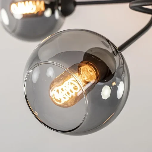 Chique 5-lichts plafondlamp zwart met smoke glazen bollen>Straluma Clearance