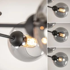 Chique 5-lichts plafondlamp zwart met smoke glazen bollen></noscript>Straluma Clearance