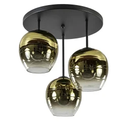 Chique 3-lichts plafondlamp zwart met goud glas>Straluma Clearance