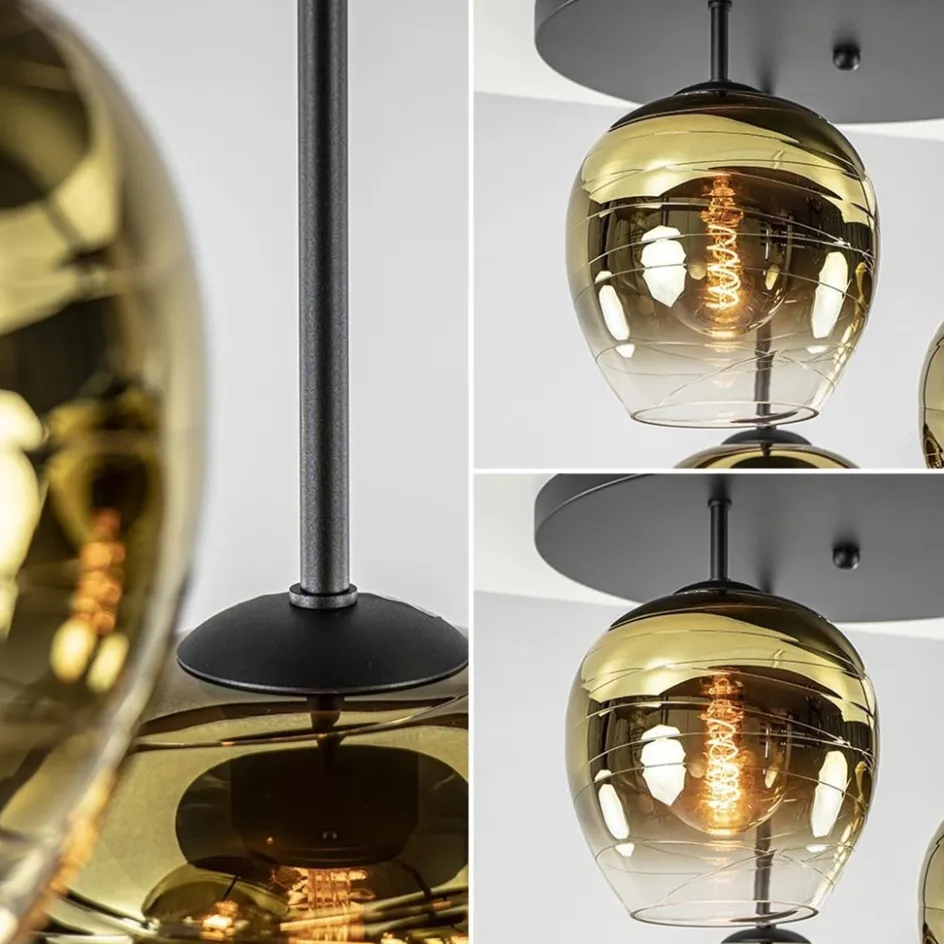 Chique 3-lichts plafondlamp zwart met goud glas>Straluma Clearance