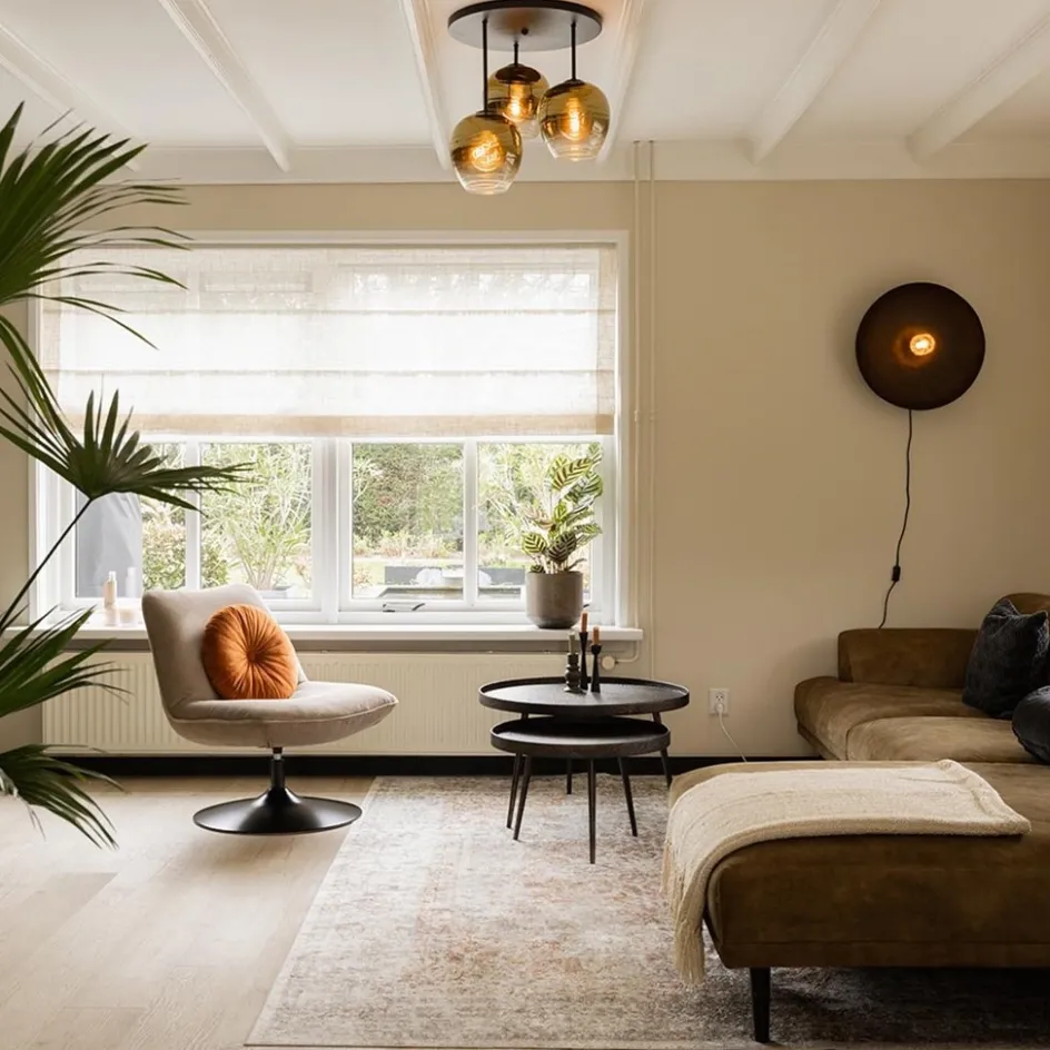 Chique 3-lichts plafondlamp zwart met goud glas>Straluma Clearance