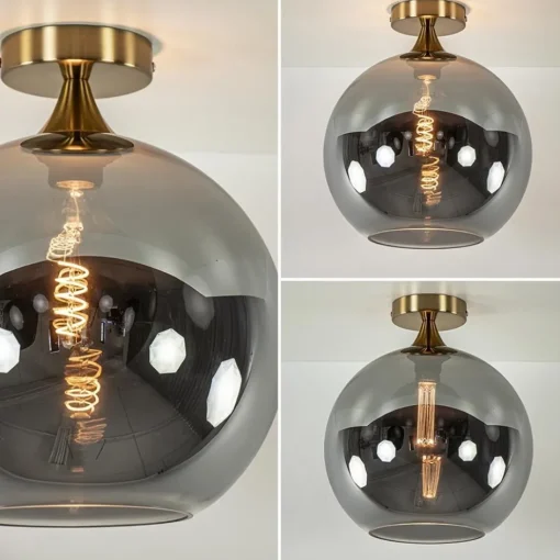 Chique plafondlamp goud met smoke/titanium glazen bol>Straluma Best