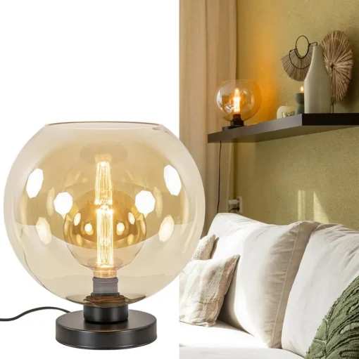 Chique tafellamp amber glazen bol 30 cm>Straluma Hot