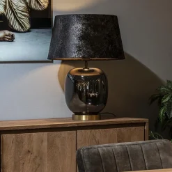 Chique tafellamp zwart/goud met kap></noscript>Straluma