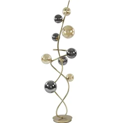 Chique vloerlamp goud met smoke en amber glazen bollen>Straluma