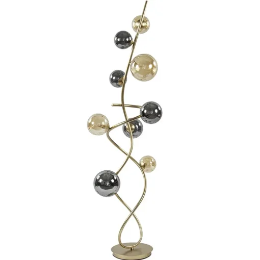 Chique vloerlamp goud met smoke en amber glazen bollen>Straluma