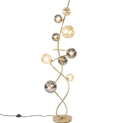Chique vloerlamp goud met smoke en amber glazen bollen>Straluma