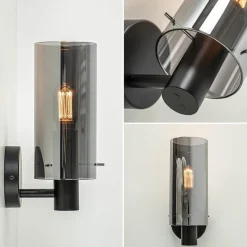 Chique wandlamp zwart met smoke glas cilinder></noscript>Straluma Hot