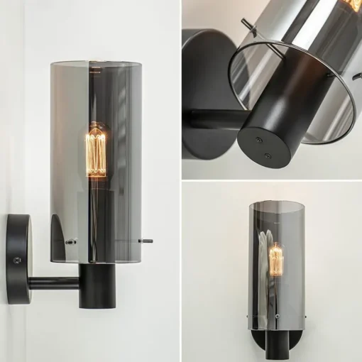 Chique wandlamp zwart met smoke glas cilinder>Straluma Hot