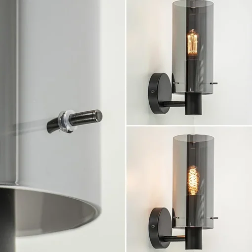 Chique wandlamp zwart met smoke glas cilinder>Straluma Hot