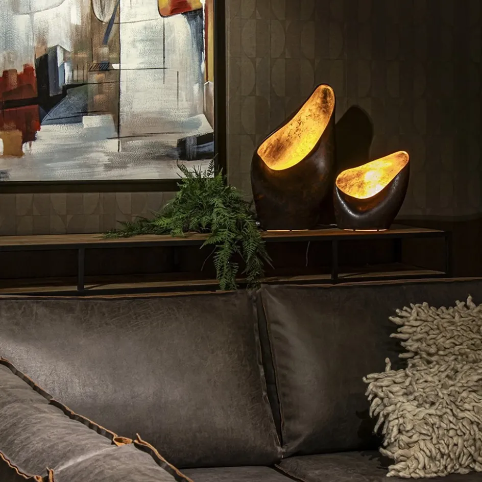 Decoratieve tafellamp corten brown met goldleaf>Straluma Best