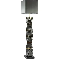 Decoratieve vloerlamp grijs/goud met vierkante kap>Straluma