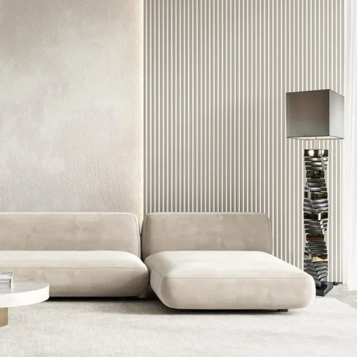Decoratieve vloerlamp grijs/goud met vierkante kap>Straluma