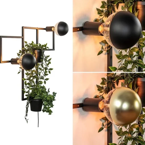 Decoratieve wandlamp zwart met 2 plantenpotten>Straluma Online