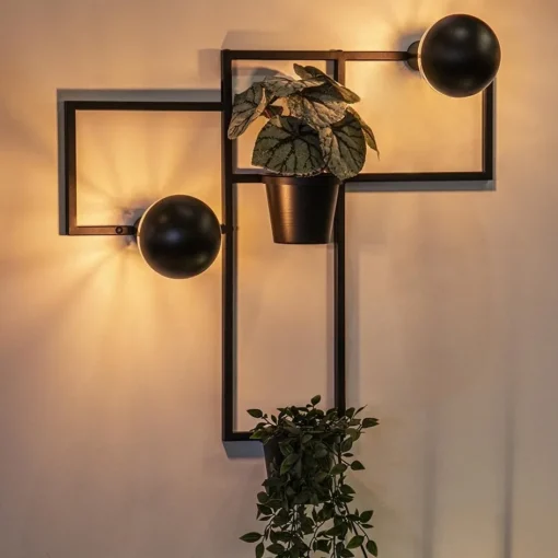 Decoratieve wandlamp zwart met 2 plantenpotten>Straluma Online