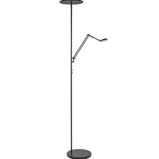 Design LED uplighter met leesarm zwart geborsteld staal>Straluma Sale