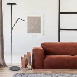 Design LED uplighter met leesarm zwart geborsteld staal></noscript>Straluma Sale