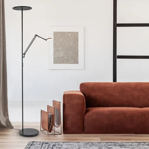 Design LED uplighter met leesarm zwart geborsteld staal>Straluma Sale